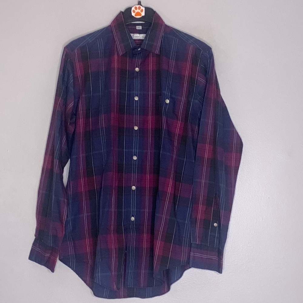 Vintage Christian Dior long sleeve plaid button down men’s shirt medium